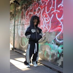 Black Tracksuit Set with White Stripes